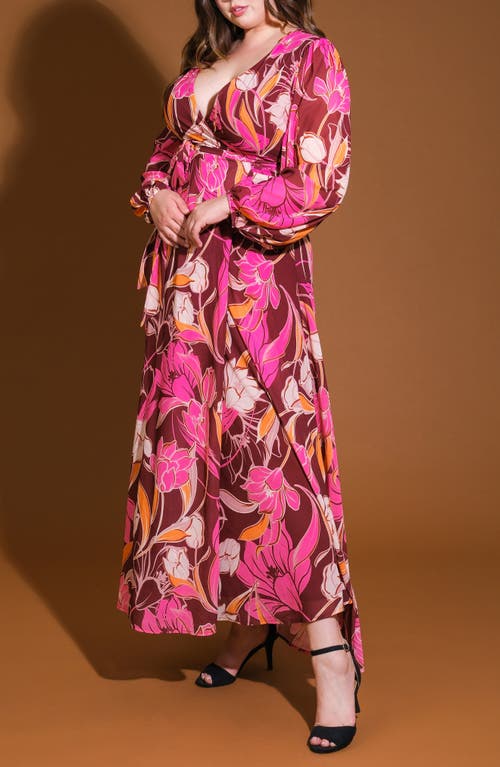 Flying Tomato Long Sleeve Tiered Maxi Wrap Dress In Pink