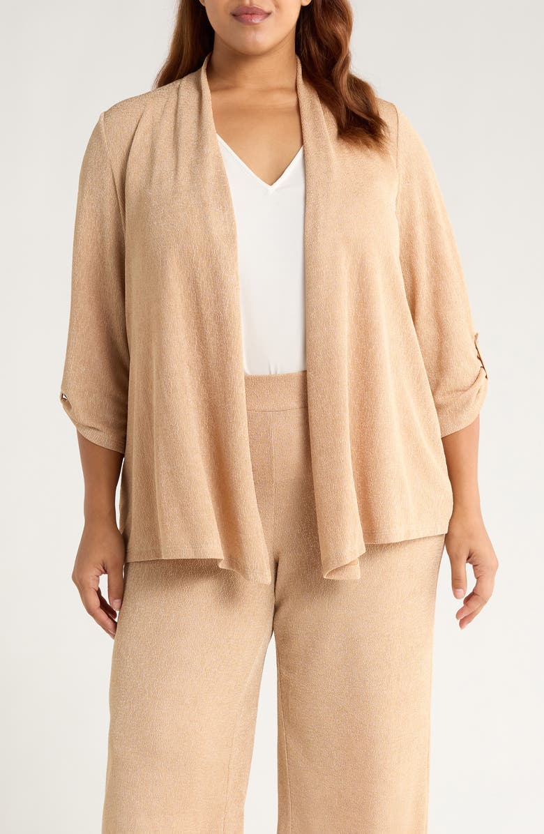 KASPER Cozy Three-Quarter Sleeve Cardigan, Main, color, Soft Sand
