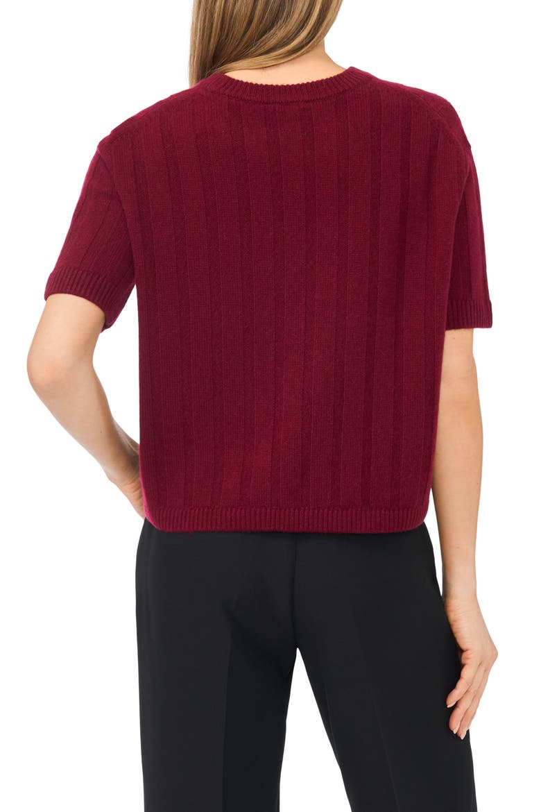 Short Sleeve Cashmere Rib Sweater, Alternate, color, BAROLO