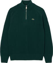 Lacoste Classic Fit Quarter Zip Wool Rib Sweater