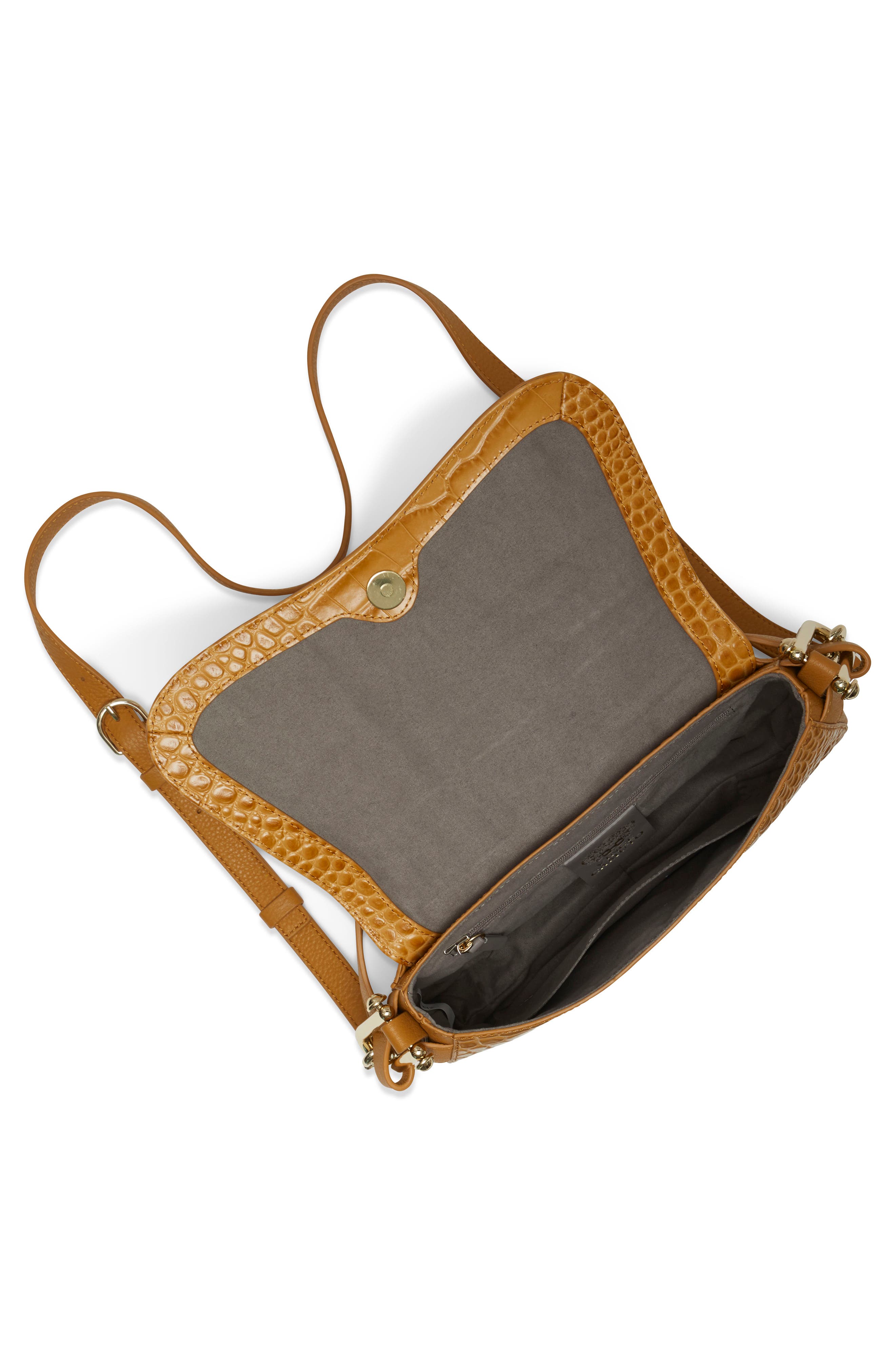 Tal Croc Embossed Leather Shoulder Bag, Alternate, color, DKBROWN 01