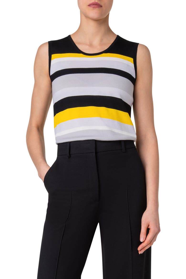 Multicolor Stripe Merino Wool Sweater Tank, Main, color, BLACK-YELLOW-TIN