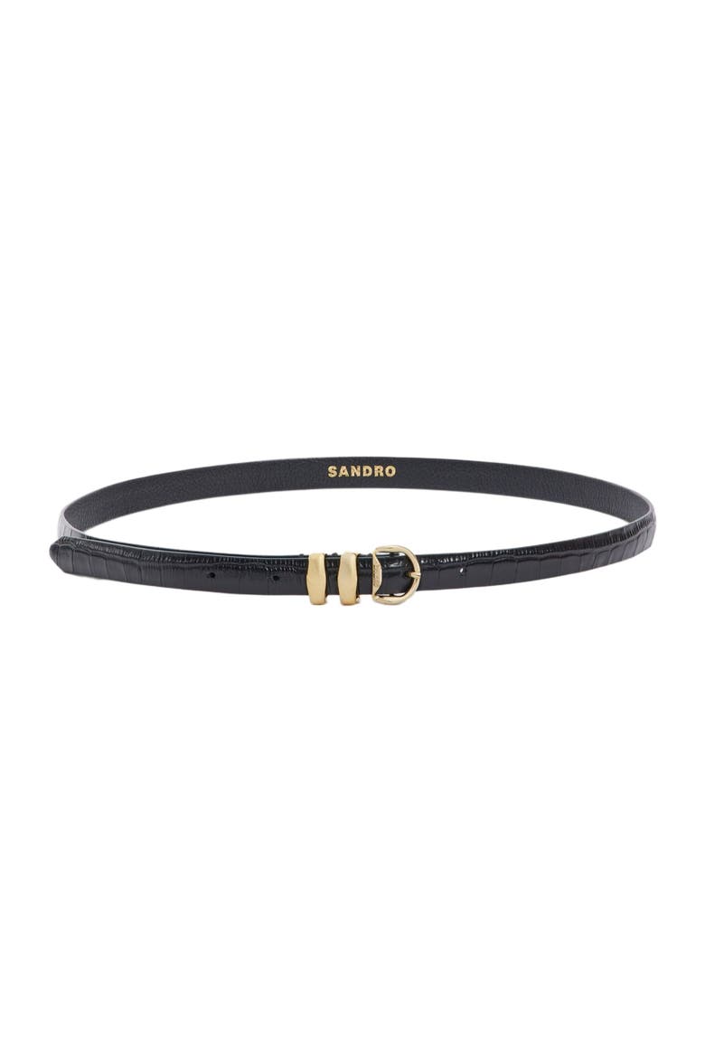 Croc-effect leather belt, Main, color, Black