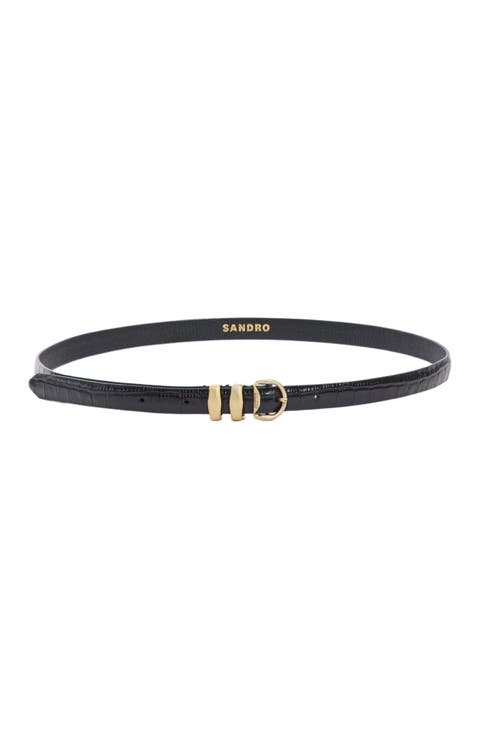 Croc-effect leather belt
