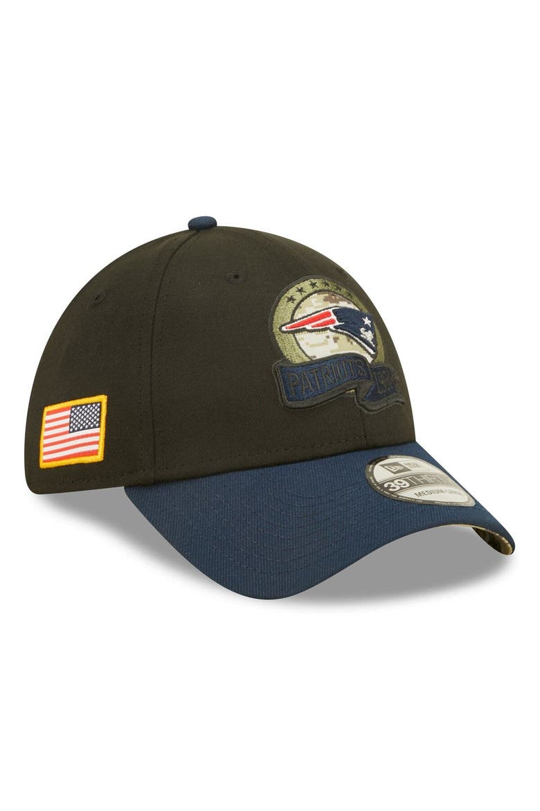 Men's New Era Black/Navy New England Patriots 2022 Salute To Service 39THIRTY Flex Hat, Main, color, Black