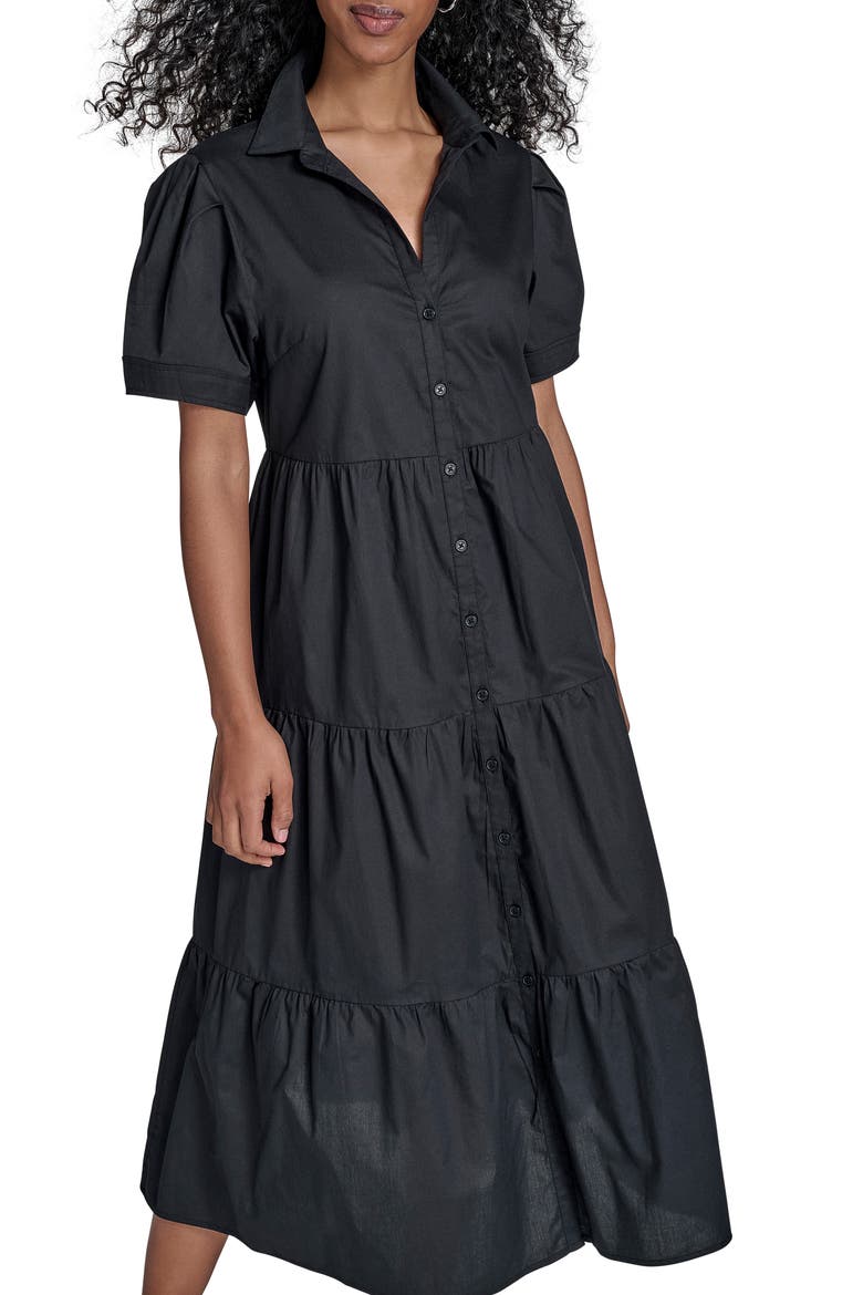 Short Sleeve Cotton Tiered Maxi Dress, Alternate, color, BLACK