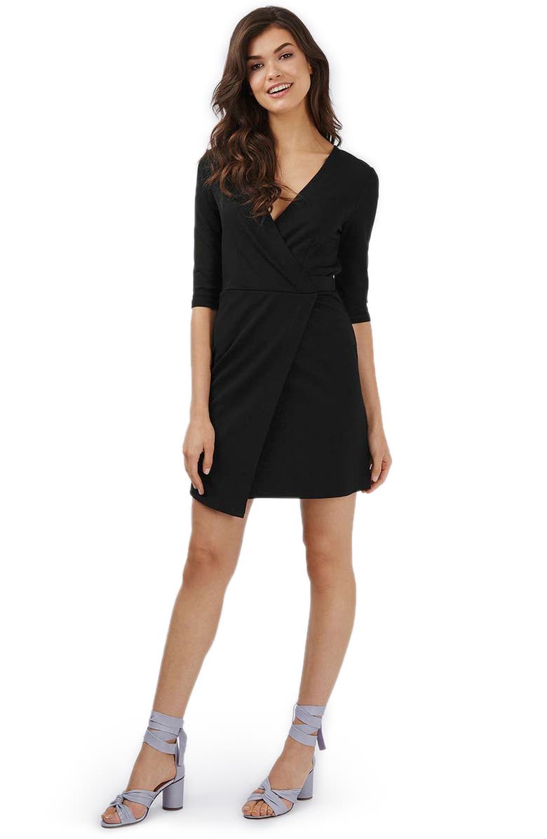 Topshop Ponte Faux Wrap Minidress, Main, color,