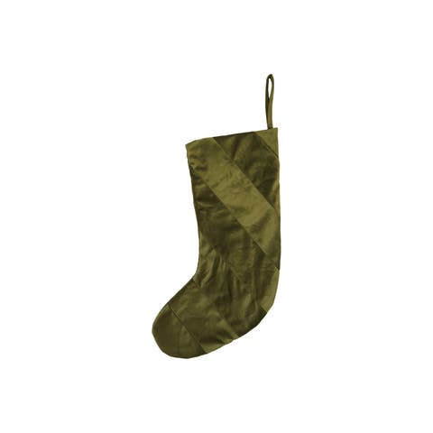 Fabric Velvet Striped Stocking, Green
