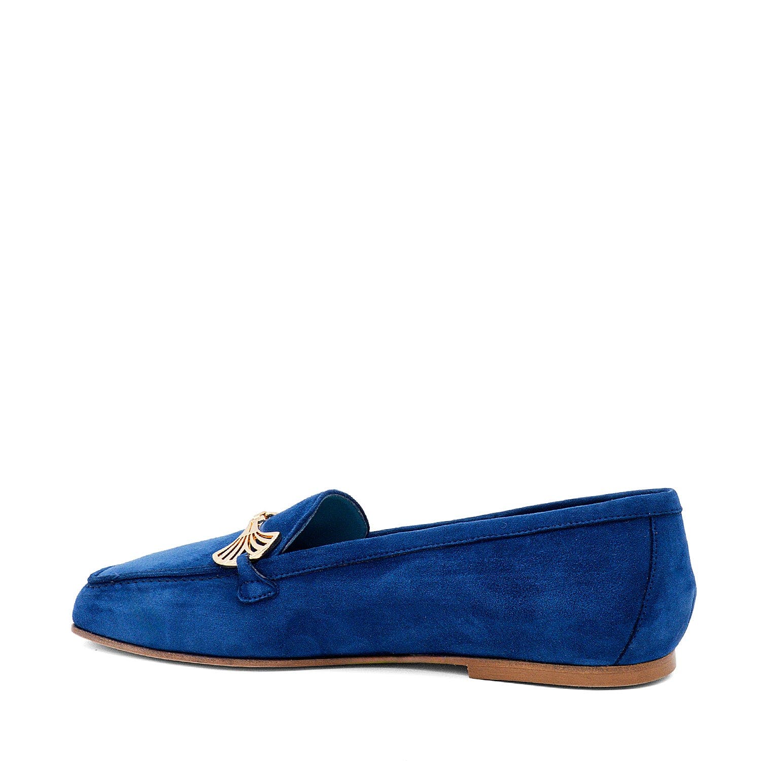 Valentina Rangoni Bazar Flat, Alternate, color, Blue Suede, Gold Ornament