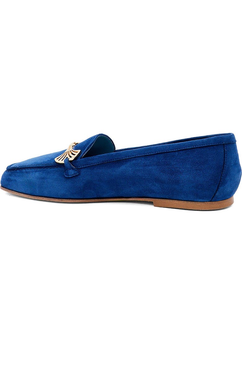 Valentina Rangoni Bazar Flat, Alternate, color, Blue Suede, Gold Ornament