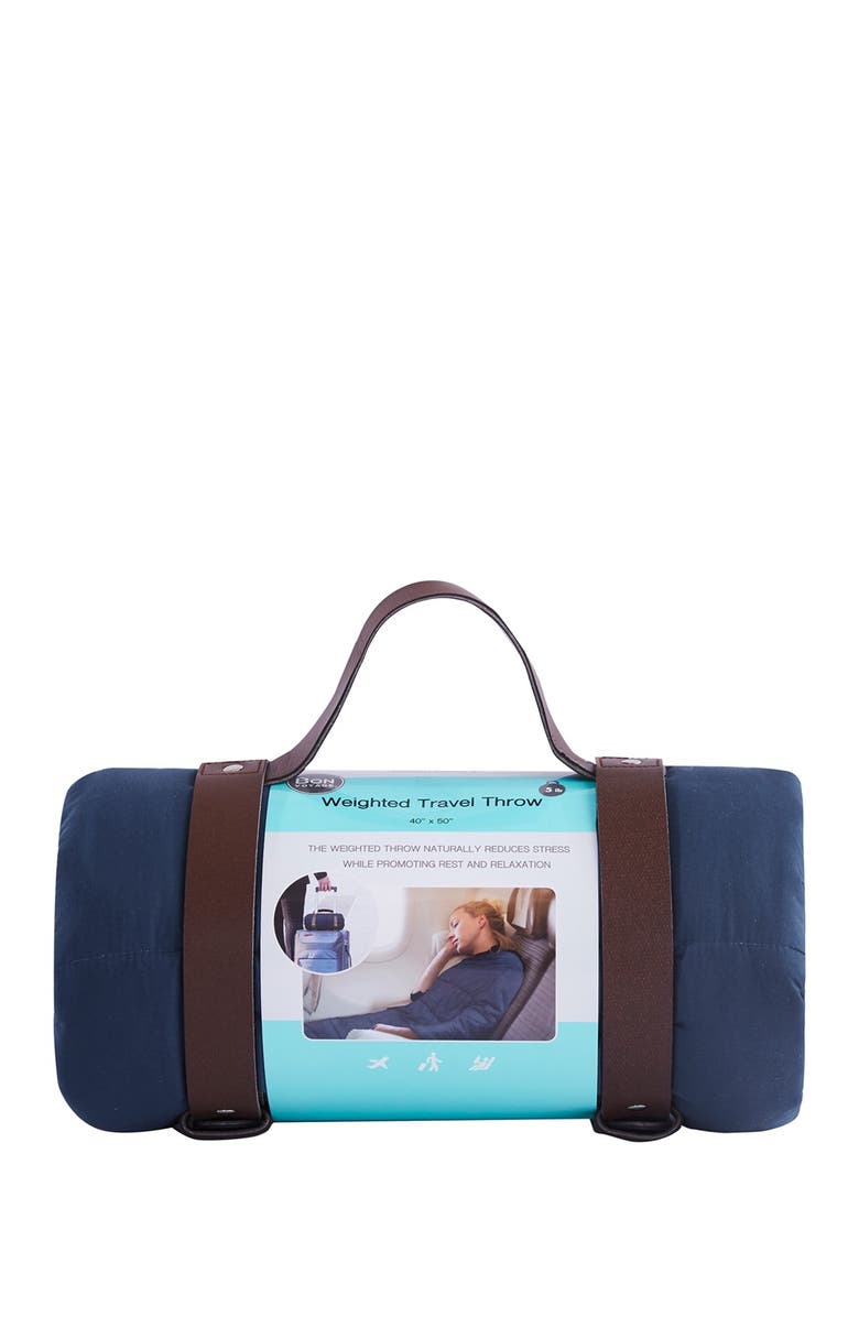 BON VOYAGE 5lb. Navy Microfiber Weighted Travel Throw, Alternate, color, 