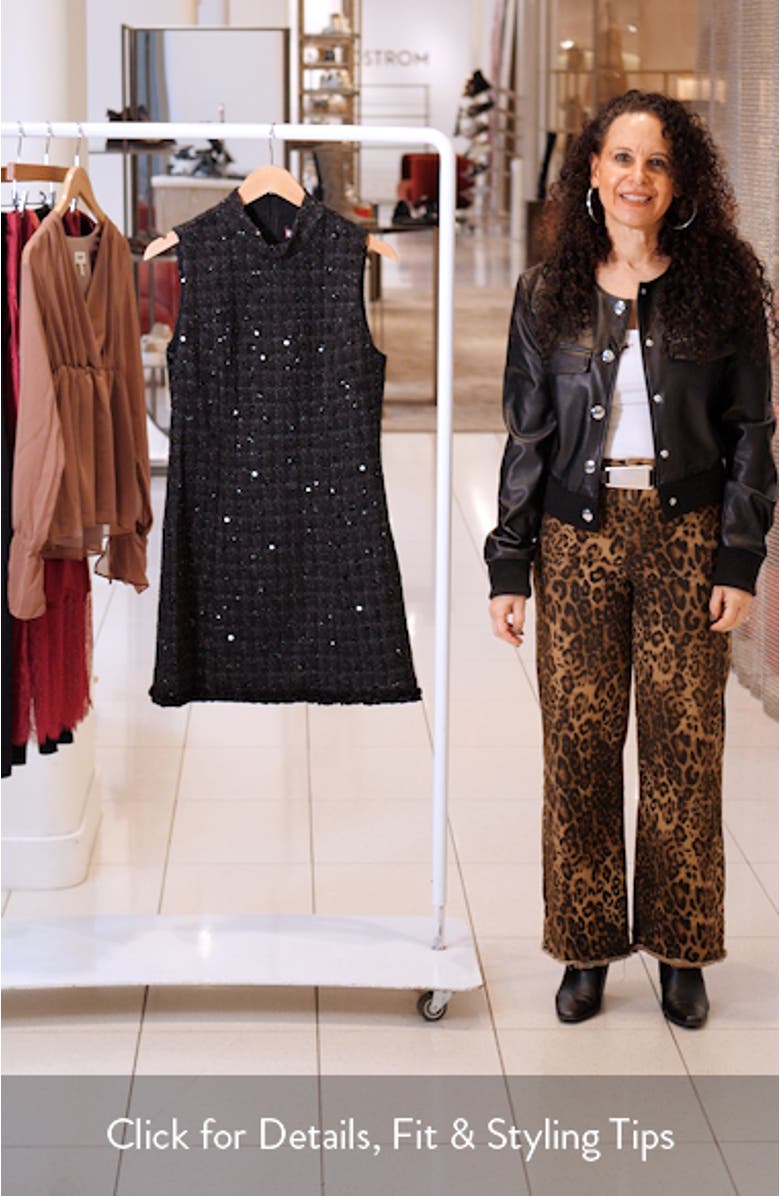 x Sara Walker Andie Sequin Sleeveless Bouclé Minidress, sales video thumbnail