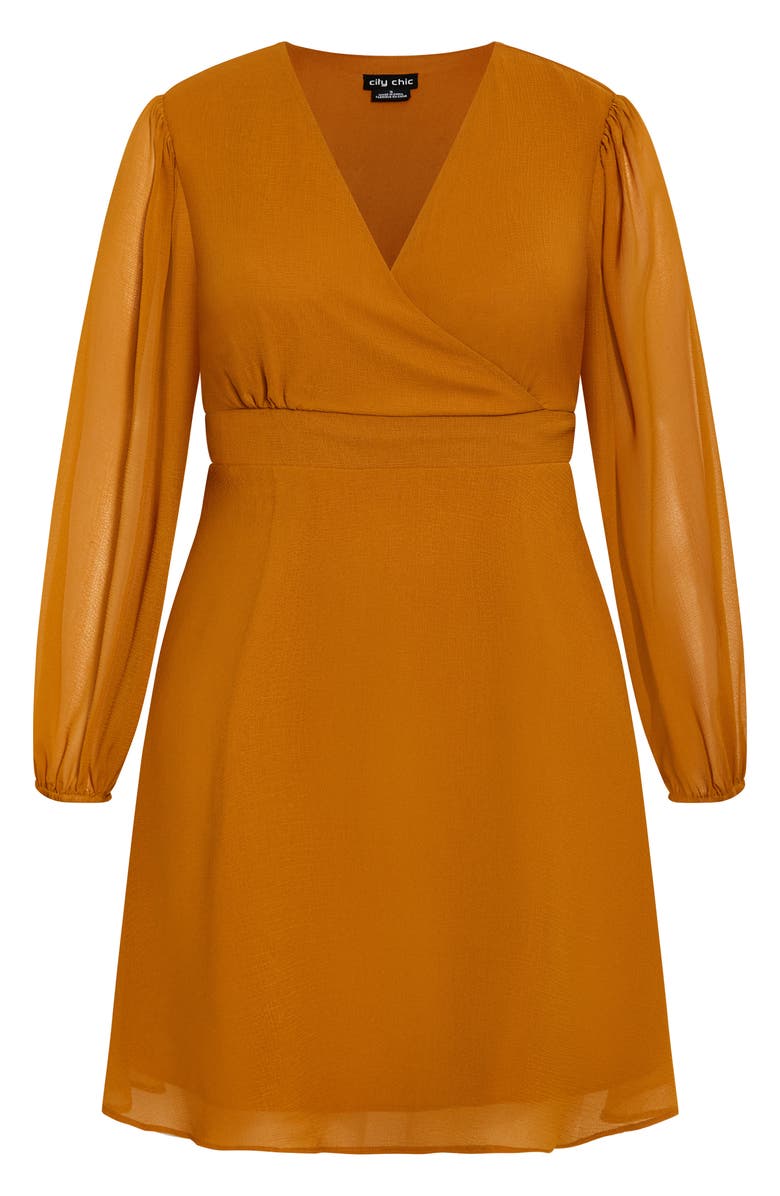 City Chic Dylan Long Sleeve Minidress, Alternate, color, Toffee