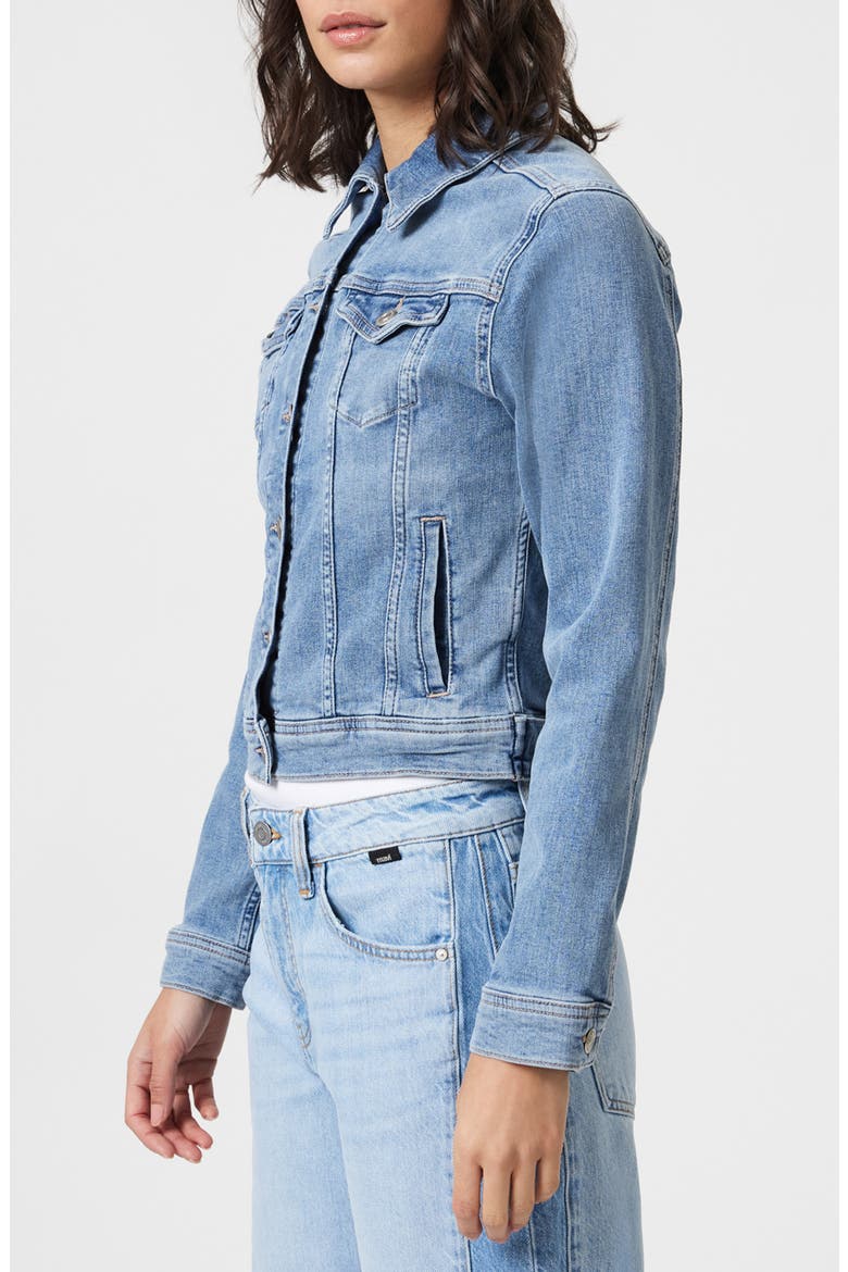 Cecilia Slim Fit Denim Trucker Jacket, Alternate, color, LIGHT BRUSHED FLEX BLUE