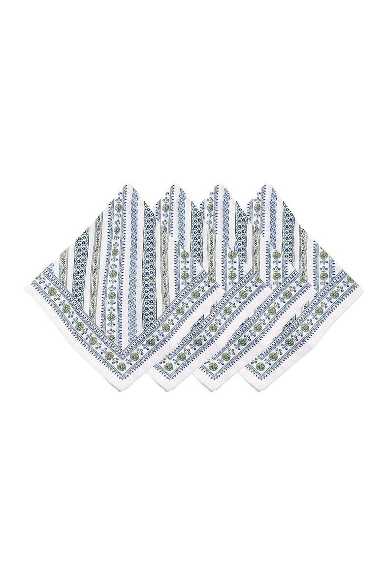 Set of 4 Seville Stripe Cotton Napkins, Main, color, GREEN