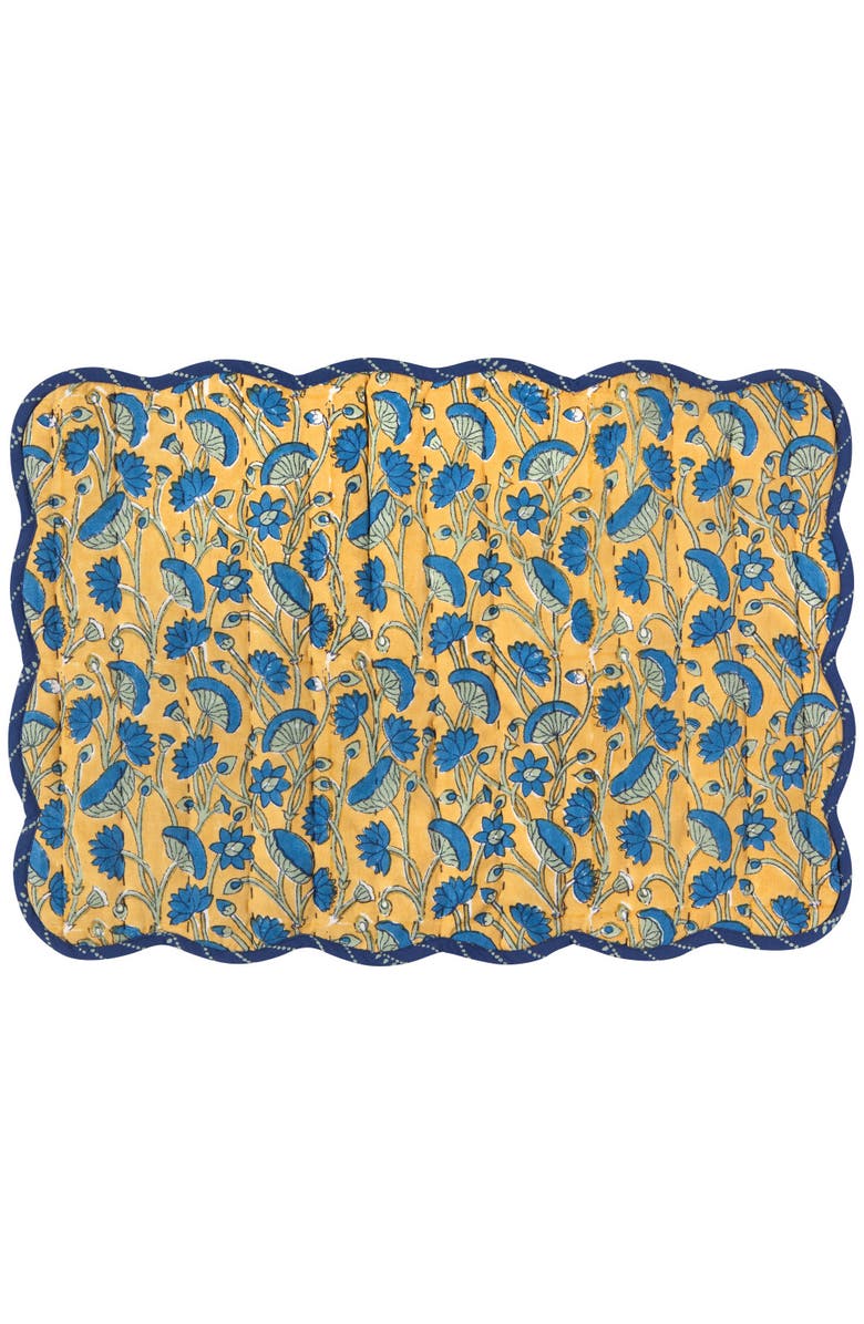Danica Brands Fan Flower Block Print Kantha Placemat - Set of 6, Alternate, color, Blue