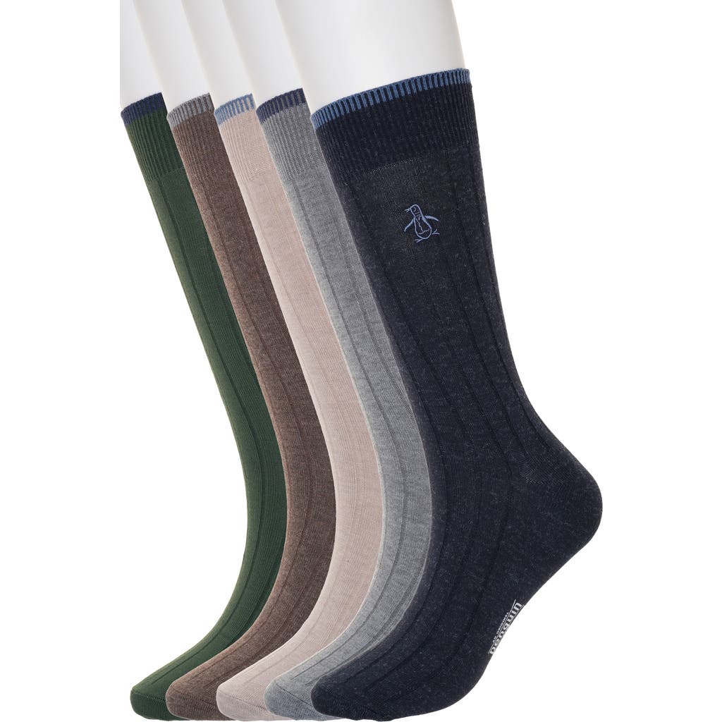 Original Penguin Assorted 5-pack Rib Dress Socks In Black