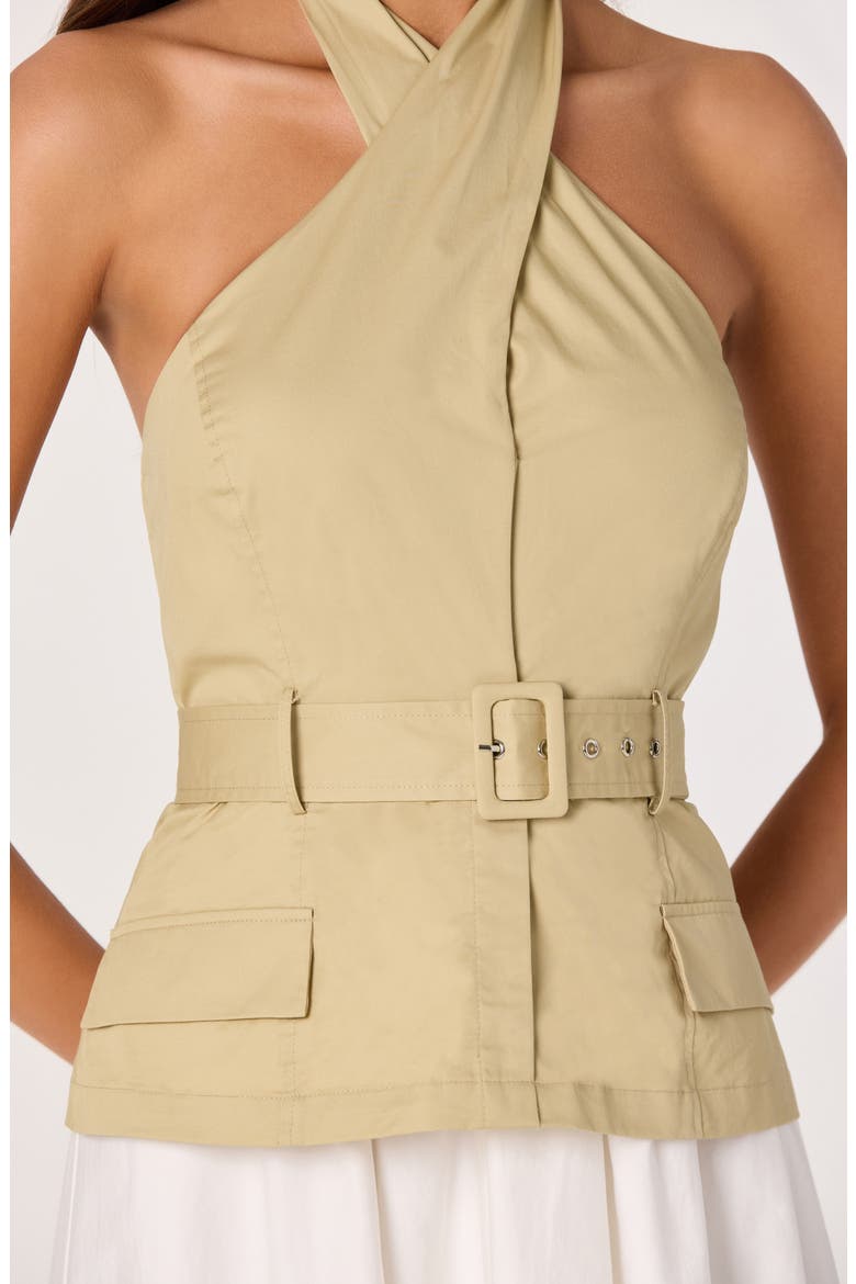 Aleda Halter Neck Cotton Midi Dress, Alternate, color, KHAKI