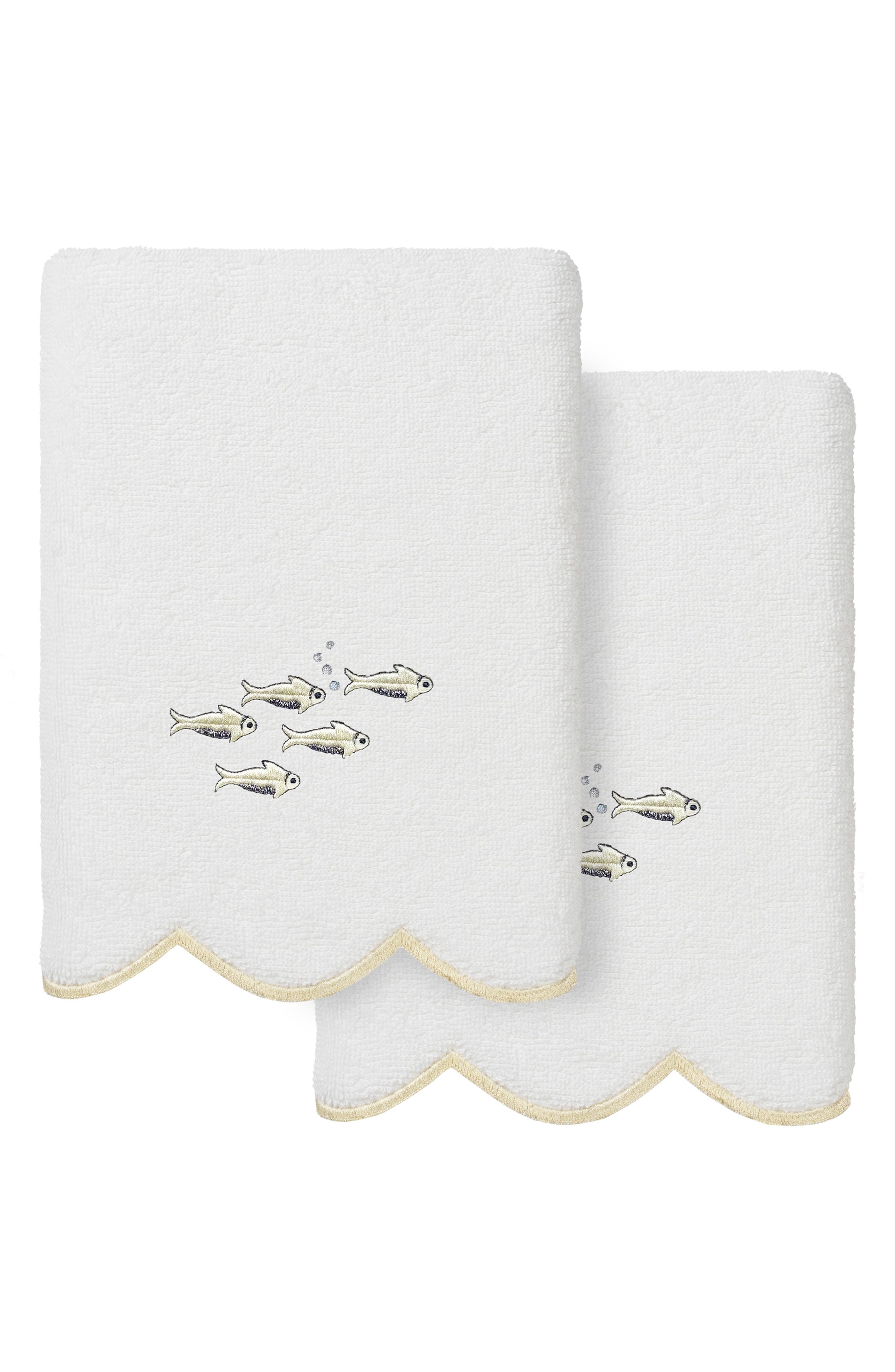 2-Piece Fish School Embroidered Turkish Cotton Hand Towel Set