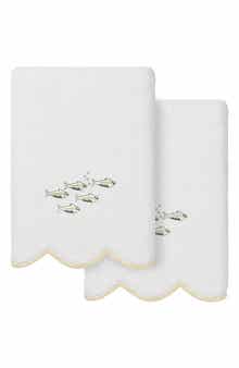 2-Piece Fish School Embroidered Turkish Cotton Hand Towel Set