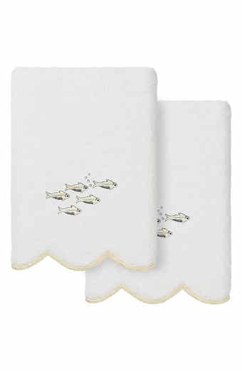 2-Piece Fish School Embroidered Turkish Cotton Hand Towel Set