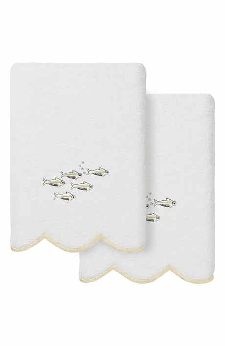 2-Piece Fish School Embroidered Turkish Cotton Hand Towel Set