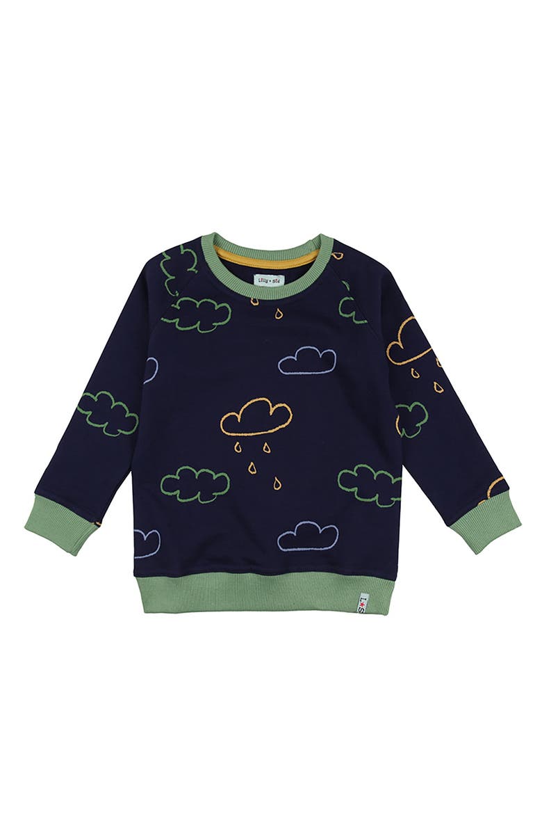 Lilly + Sid Organic Cotton Weather Print Sweatshirt, Main, color, Navy
