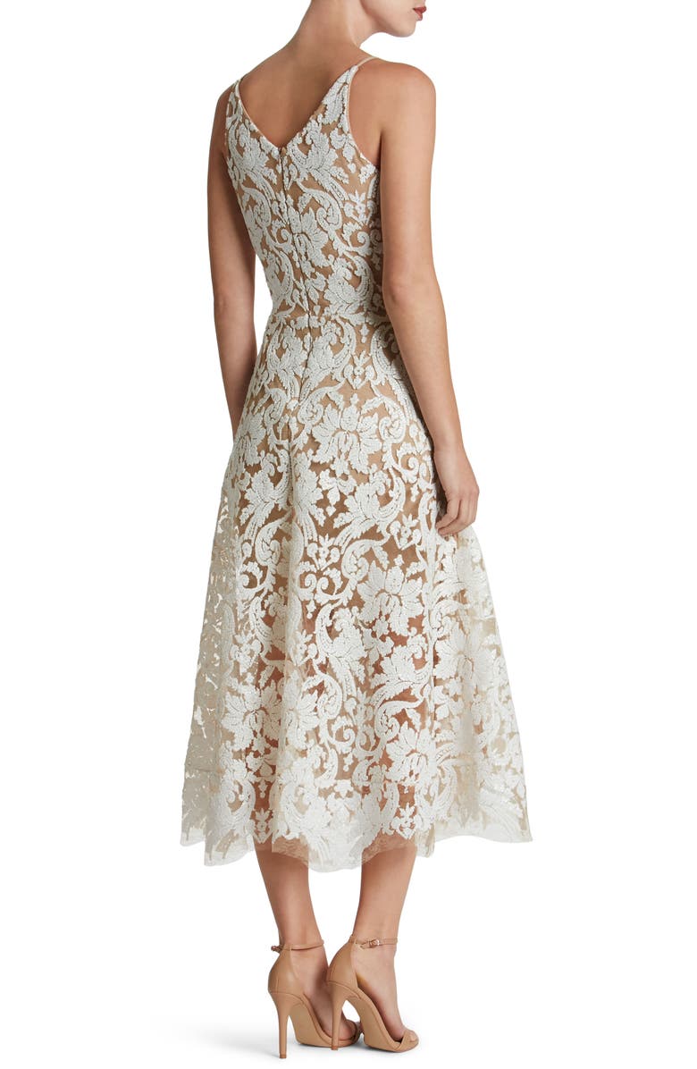 Dress the Population Blair Embellished Fit & Flare Cocktail Dress, Alternate, color, White/ Nude