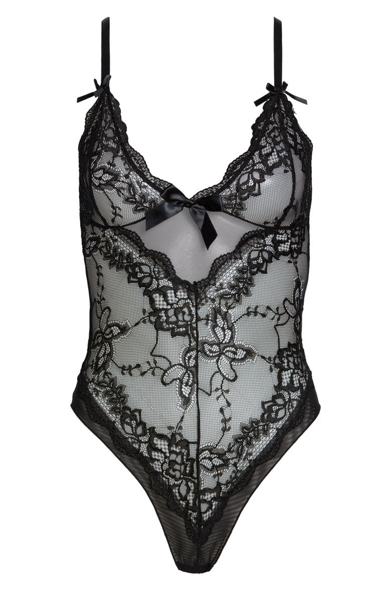 Oh La La Cheri Valentine Lace Teddy, Alternate, color, Black