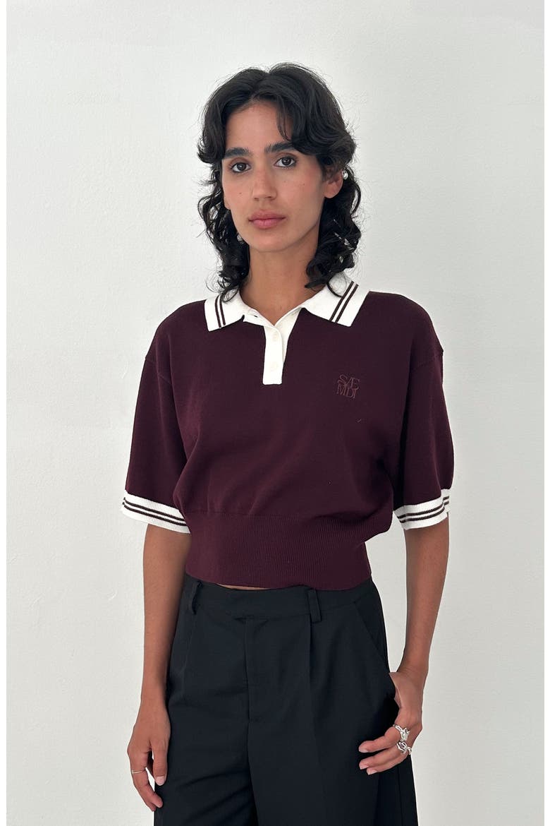 Remy Cropped Polo Knit Top, Alternate, color, Burgundy