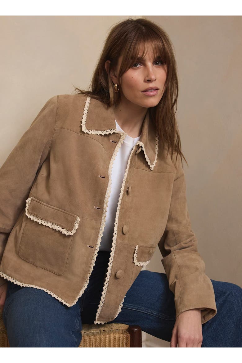 Suede Crochet Trim Jacket, Alternate, color, Neutral