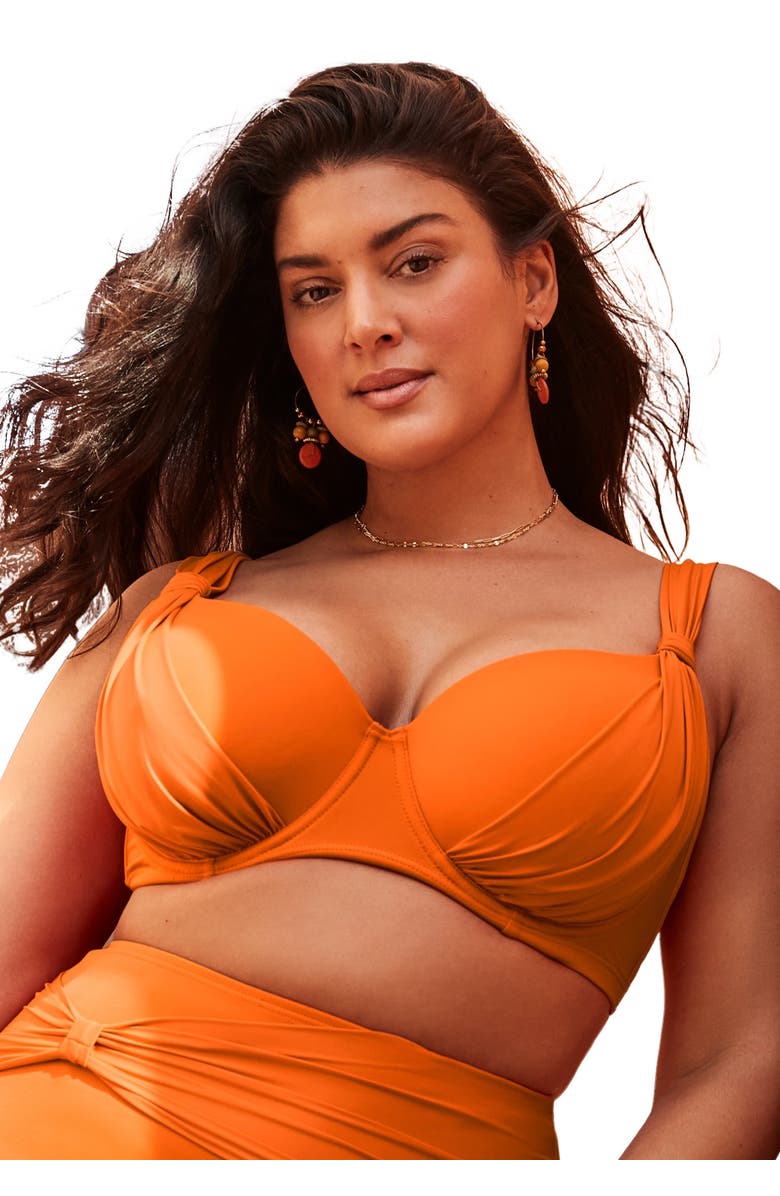 Swimsuits for All Bra Sized Drape Front Underwire Bikini Top, Main, color, Papaya