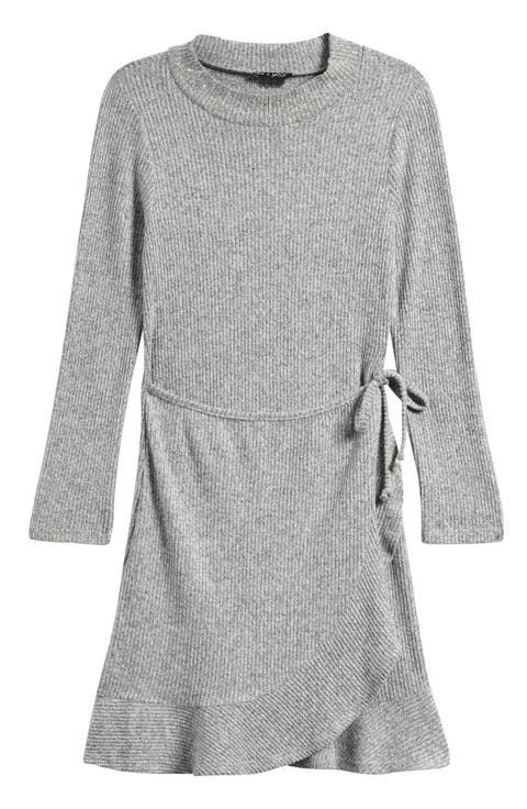 Kids' Ribbed Long Sleeve Faux Wrap Dress (Big Kid)