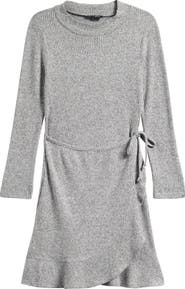 Ava & Yelly Kids' Ribbed Long Sleeve Faux Wrap Dress