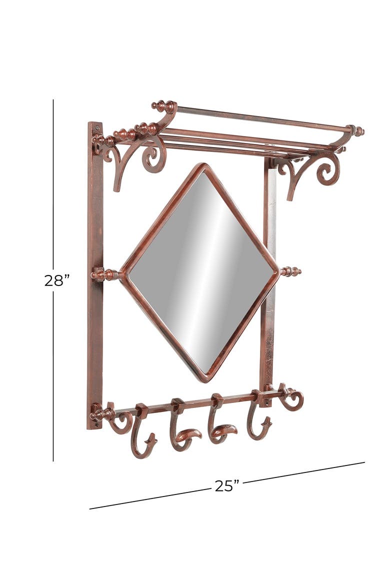 Copper Bathroom Wall Rack with Hooks & Mirror, Alternate, color, BROWN