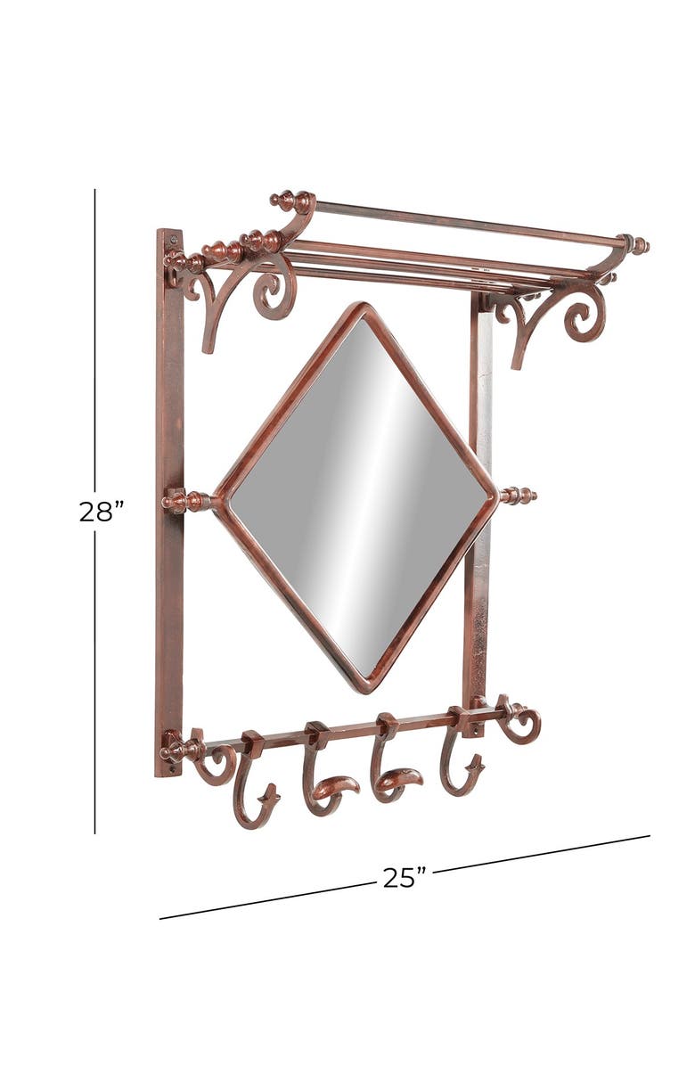 WILLOW ROW Copper Bathroom Wall Rack with Hooks & Mirror, Alternate, color, 