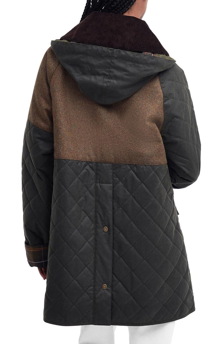 BARBOUR X GANNI Burghley Hooded Wool Contrast & Waxed Cotton Jacket, Alternate, color, 