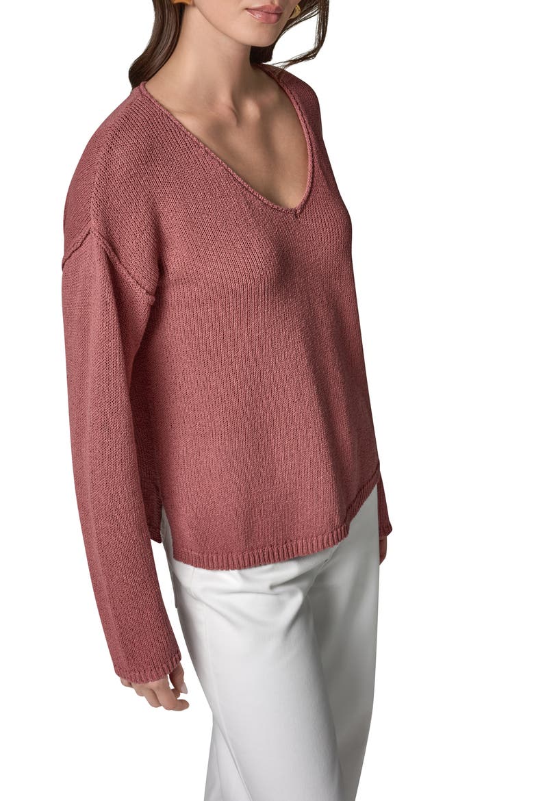 Rolled V-Neck Sweater, Alternate, color, DESERT CLAY