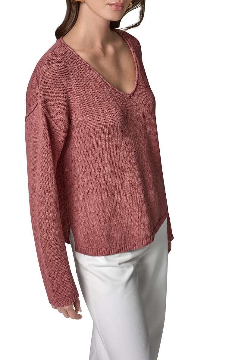 Donna Karan New York Rolled V-Neck Sweater, Alternate, color,