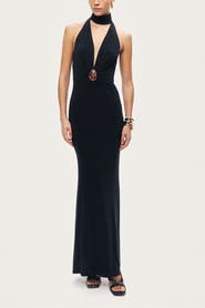 Nocturne Halter-Neck Draped Maxi Dress