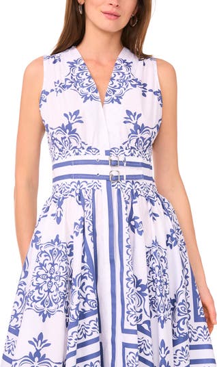 CeCe Sleeveless Belted Cotton Midi Dress | Nordstrom