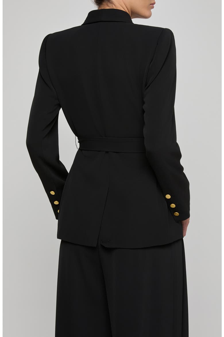 Aven Wrap Tie Waist Double Breasted Blazer, Alternate, color, BLACK
