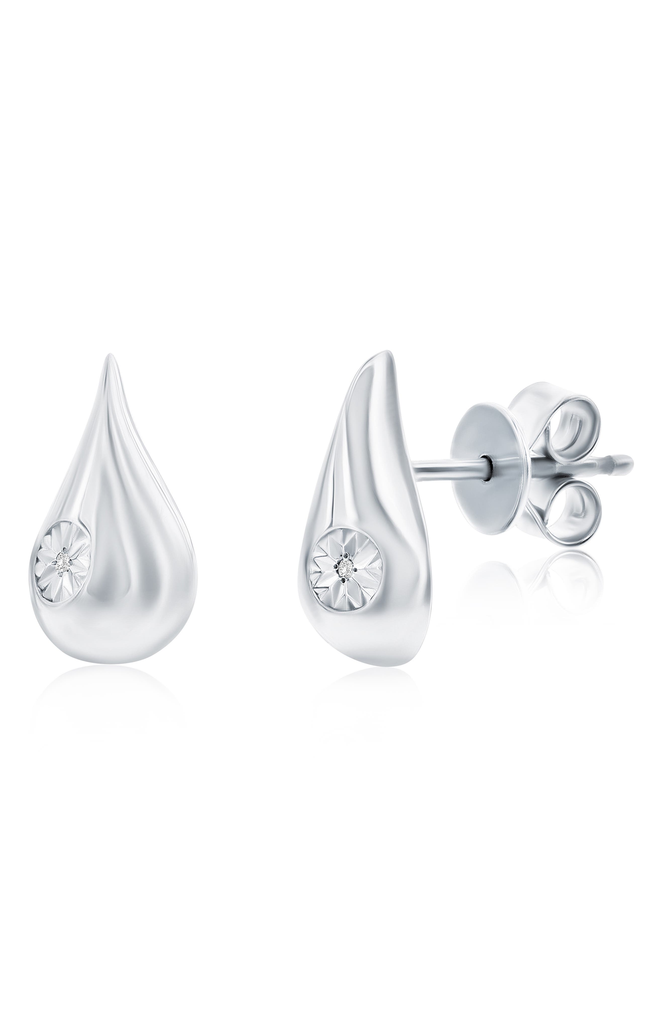 SIMONA Sterling Silver Diamond Teardrop Stud Earrings