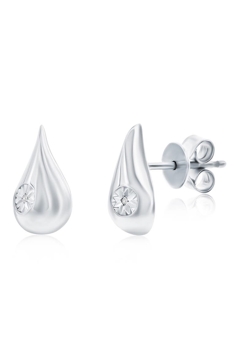 Sterling Silver Diamond Teardrop Stud Earrings, Main, color, SILVER