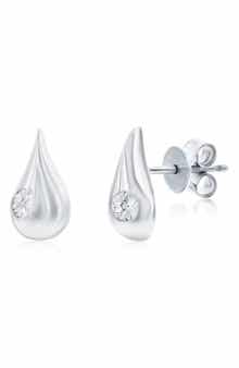 SIMONA Sterling Silver Diamond Teardrop Stud Earrings