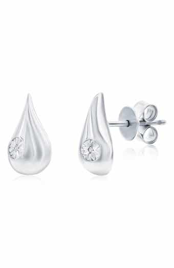 Sterling Silver Diamond Teardrop Stud Earrings