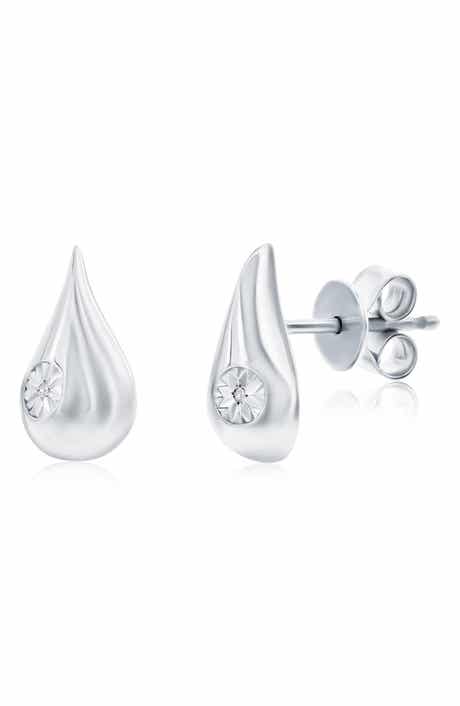 SIMONA Sterling Silver Diamond Teardrop Stud Earrings