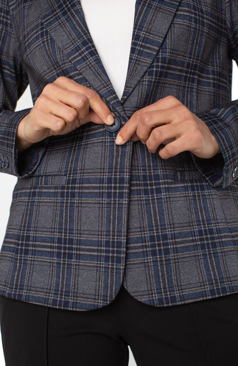 Liverpool Los Angeles Fitted One-Button Plaid Blazer, Alternate, color, Liberty Blue/Grey Tartan Plaid
