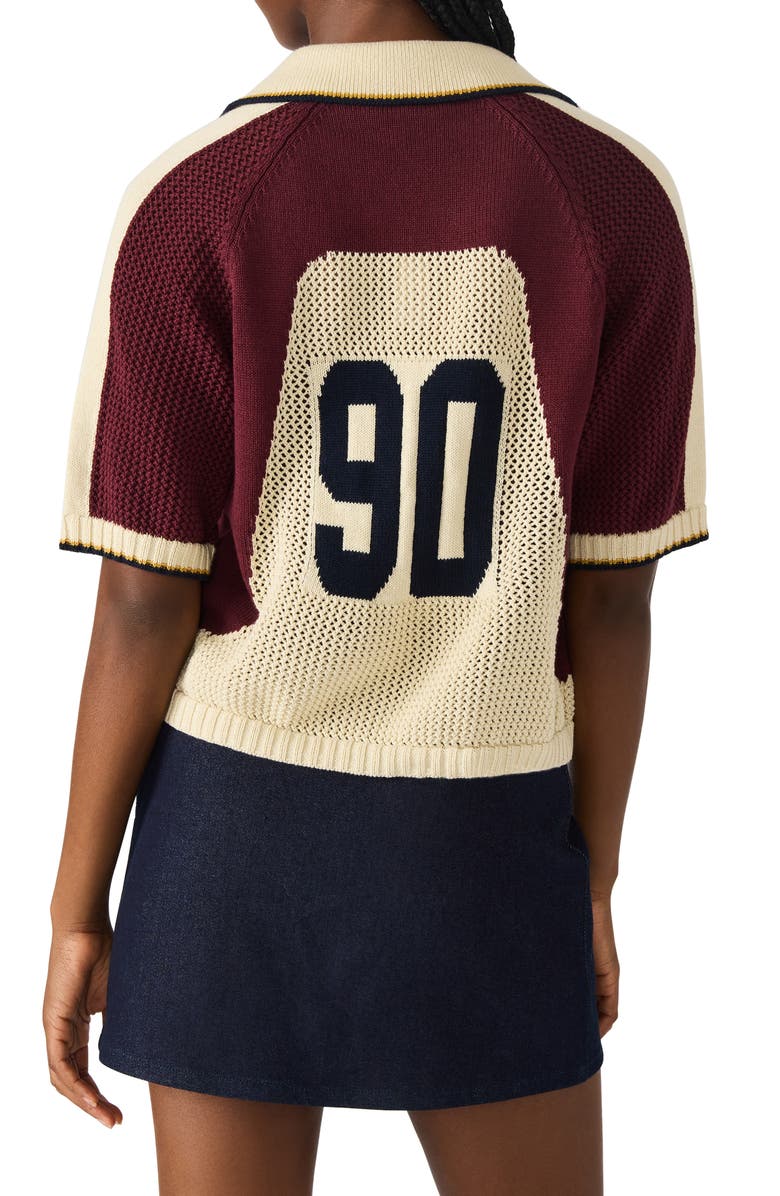 Steve Madden Axon Open Stitch Polo Sweater, Alternate, color, Ivory Multi