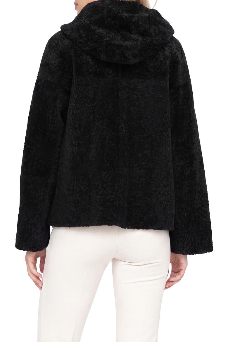 Genuine Shearling Zip Hooded Jacket, Rev, Alternate, color, BLACK